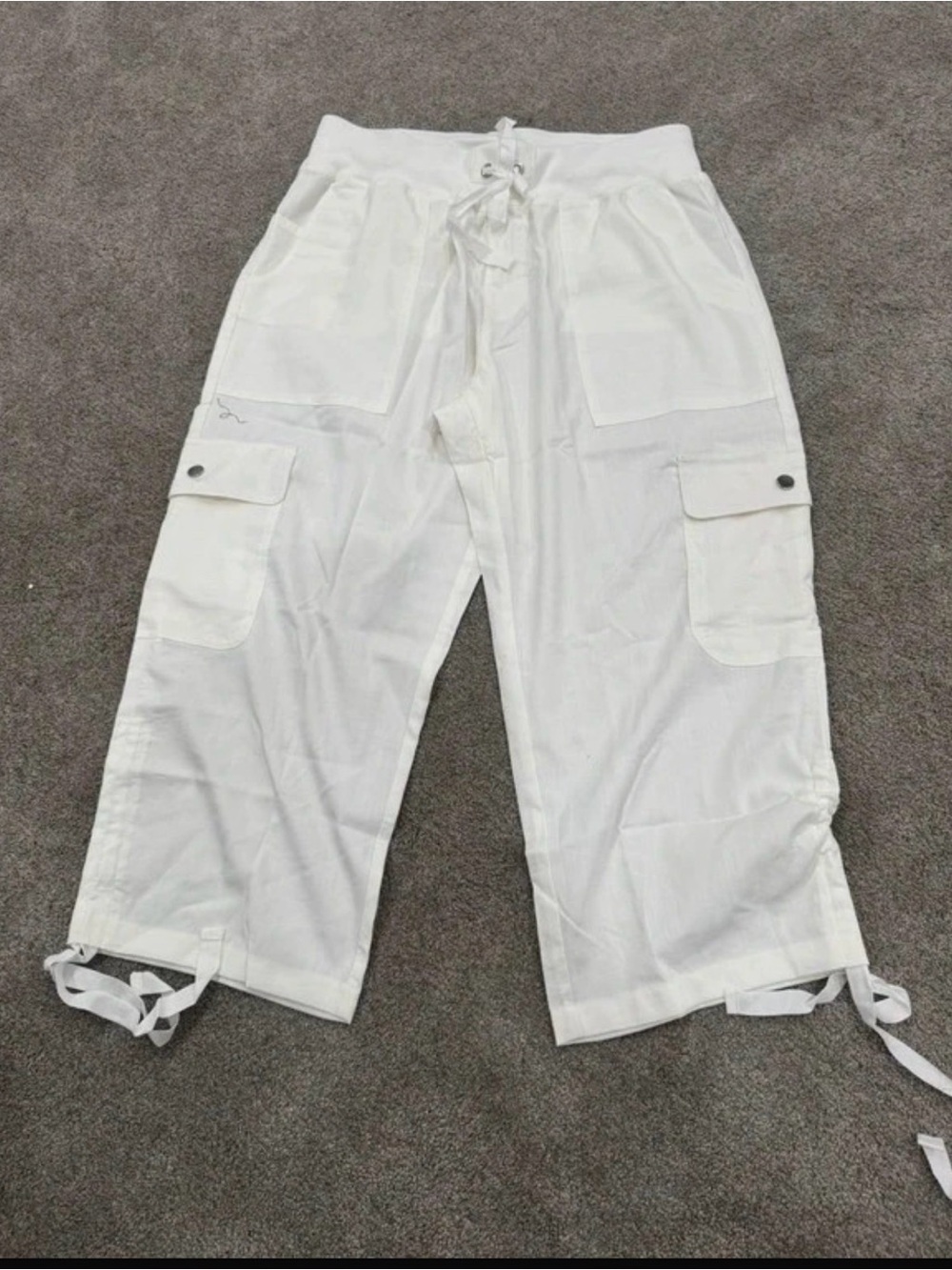 White Cargo Lounge Pants with Drawstring Waist
